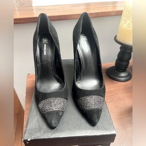 INC Women's Chainlink Black Suede Heels